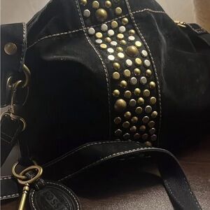 Fossil Black and Gold Studded Shoulder Bag
